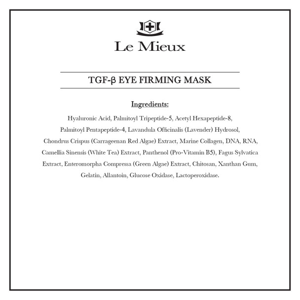 Le Mieux TGF-B Eye Firming Mask - Triple Growth Factor Serum Eye Patches for Visible Puffiness, Fine Lines & Dark Circles with Red & Green Algae, Hyaluronic Acid, Peptides (4 Masks)