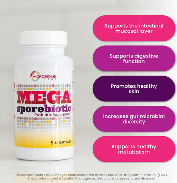 Microbiome Labs MegaSporeBiotic (60 Capsules) + MegaPre (5.5 oz Powder) Probiotic Prebiotic Bundle - Spore-Based Probiotic with Prebiotic Fiber Powder