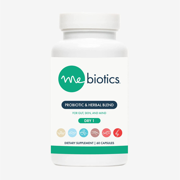 Mebiotics Probiotic & Herbal Supplement Dry 1 - Lactobacillus Rhamnosus + Lemon Balm for Skin + Gut Health - Oral Probiotics to Support Gut, Mind, & Skin - for Dry Skin Types (60 Capsules)