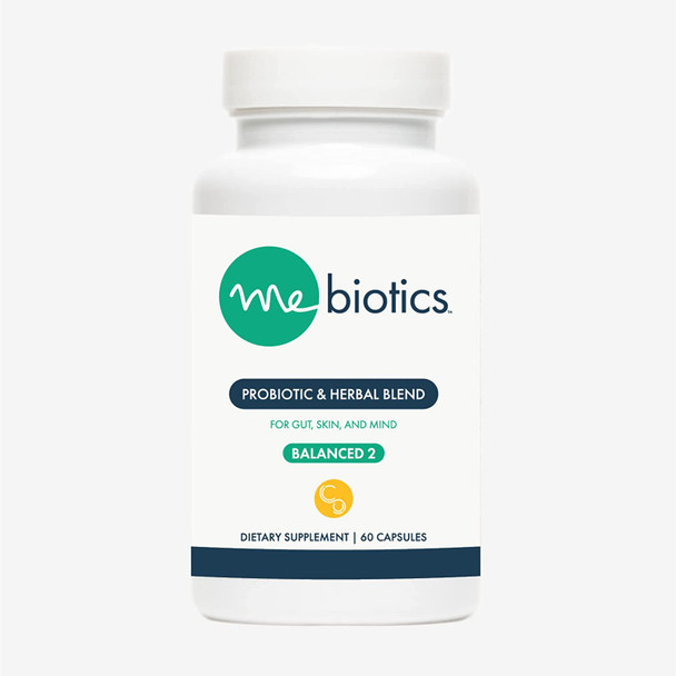 Mebiotics Probiotic & Herbal Supplement Balanced 2 - Bacillus Subtilis & Lemon Balm for Skin + Gut Health - Oral Probiotics to Support Gut, Mind & Skin - for Balanced Skin Types (60 Count)