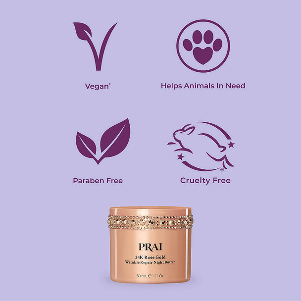 PRAI Beauty 24K Rose Gold Wrinkle Repair Night Butter - Anti-Aging & Anti-Wrinkle Creme - 1 Oz