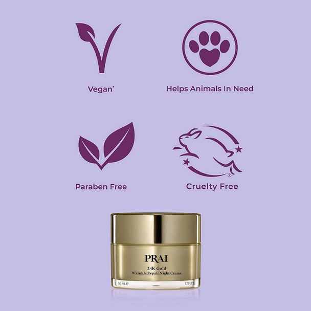 PRAI Beauty 24K Gold Wrinkle Repair Night Creme - Anti-Aging & Anti-Wrinkle Creme - 1.7 Oz