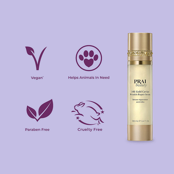 PRAI Beauty 24K Gold Caviar Wrinkle Repair Serum - Anti-Aging & Anti-Wrinkle Serum - 3.4 Fl Oz