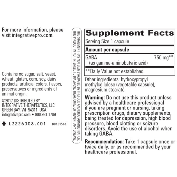 Gaba 60 Veg Capsules - Integrative Therapeutics