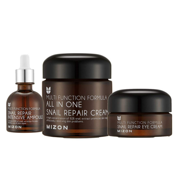 Mizon Snail Line: Snail Repair Face Cream, Snail Repair Intensive Ampoule & Snail Repair Eye Cream