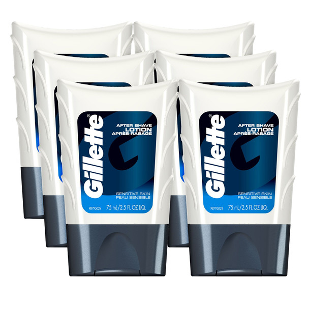 Gillette After Shave Lotion, Sensitive Skin, 2.5 Ounce (Pack of 6)