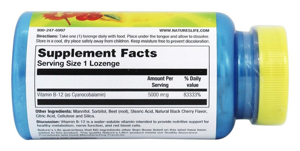 Vitamin B-12 Cherry 100 lozenges by Nature's Life