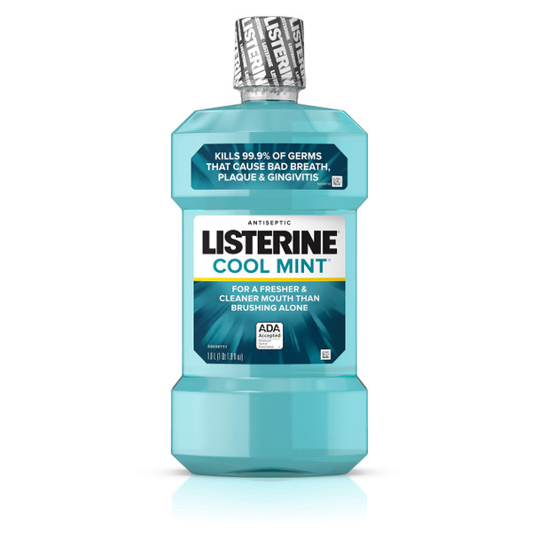 Listerine Cool Mint Antiseptic Mouthwash to Kill 99% of Germs that Cause Bad Breath, Plaque and Gingivitis, Cool Mint Flavor, 1 L