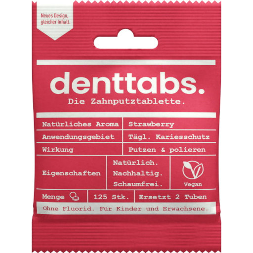 denttabs. Fluoride-free Strawberry Tooth Tablets Cleans sensitive milk teeth using cellulose