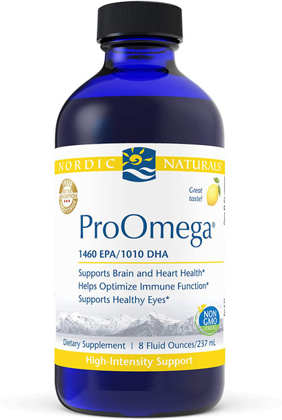 Nordic Naturals ProOmega Liquid, Lemon Flavor - 2840 mg Omega-3-8 oz - High Potency Fish Oil with EPA & DHA - Promotes Brain, Eye, Heart, & Immune Health - Non-GMO - 48 Servings