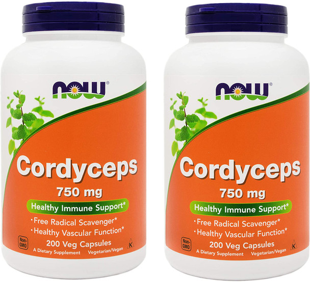 NOW Foods Cordyceps 200 Capsules (Pack of 2) 750mg, Vegan Mushroom Powder Non-GMO VCaps