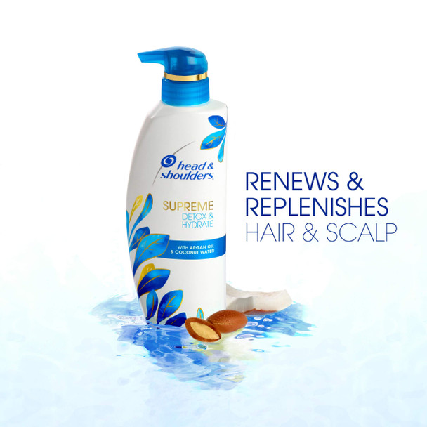 Head & Shoulders Supreme, Scalp Care and Dandruff Treatment Shampoo, with Argan Oil and Coconut Water, Detox and Hydrate Hair and Scalp, 11.8 Fl Oz Twin Pack
