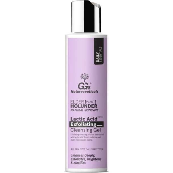 GG's True Organics Lactic Acid Exfoliating Cleansing Gel 2-in-1 cleanser & scrub enriched with AHA