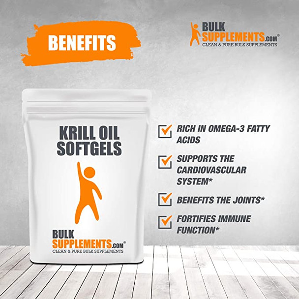 Bulksupplements.com Krill Oil Softgels - Fish Oil Supplement - Joint Supplement - Omega 3 Supplement - Fish Oil Pills (500 mg) (100 Count)