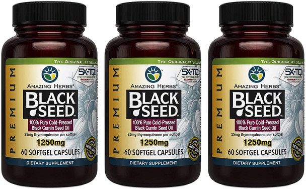 Amazing Herbs Premium Black Seed Oil, 60 Count ,Pack of 3