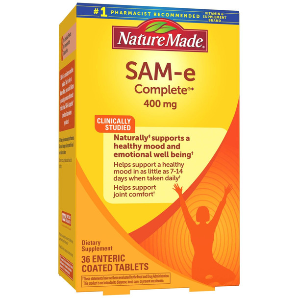 Nature Made SAM-e Complete 400 mg Tablets, 36 Count Value Size, Supports a Healthy Mood & Joint Comfort, Packaging May Vary