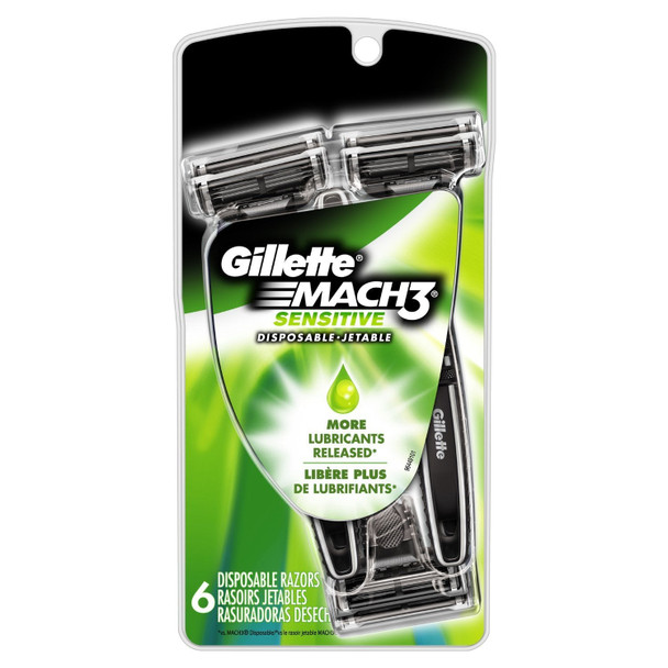 Gillette Mach3 Men's Disposable Razor, Sensitive, 6 Razors, Mens Razors/Blades, 6 Count