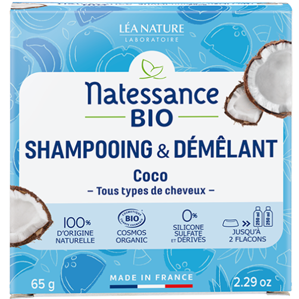 Natessance 2-in-1 Coconut Solid Shampoo & Conditioner Nourishing cleanser wrapped in plastic-free packaging