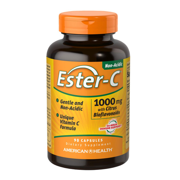 American Health Ester-C with Citrus Bioflavonoids Capsules- 24-Hour Immune Support, Gentle On Stomach, Non-Acidic Vitamin C - Non-GMO, Gluten-Free - 1000 mg, 90 Count, 90 Servings