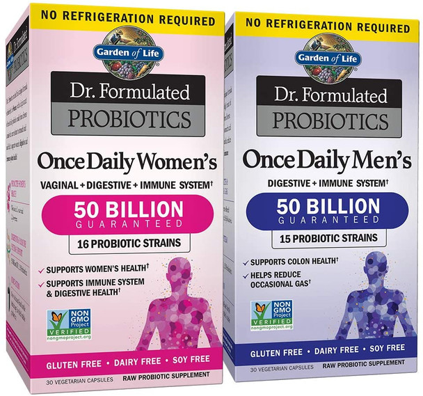 Garden of Life Probiotic Bundle: Dr. Formulated Once Daily Womenýýýs & Men's Probiotics, 50 Billion CFU Shelf Stable, Non-GMO Probiotic for Men & Women with Prebiotic Fiber, 30 Capsules Each