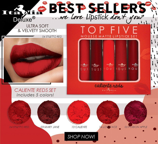 ITA-191SET02 : Top Five Mousse Matte Lipstick Set-Caliente Reds 3 Sets