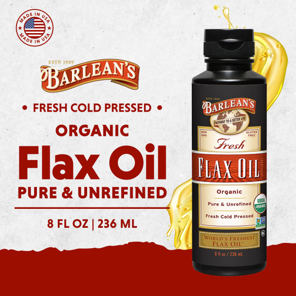 Barlean's Organic Flaxseed Oil Liquid from Fresh Cold Pressed Flax Seeds 7,640mg ALA Omega 3 Fatty Acid Supplement for Skin and Hair Care Vegan and  Gluten Free 8 oz Barlean's Organic Flaxseed Oil Liquid from Fresh Cold Pressed Flax Seeds 7,640mg ALA Omega 3 Fatty Acid Supplement for Skin and Hair Care Vegan and  Gluten Free 8 oz