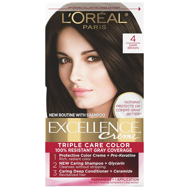 Creme Permanent Triple Care Hair Color, 4 Dark Brown