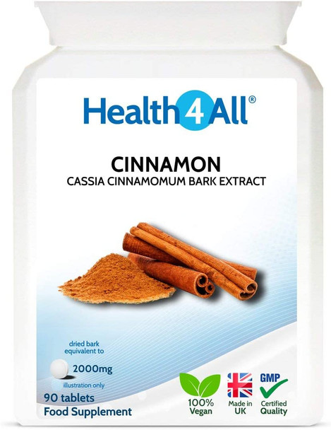 Cinnamon 2000mg 90 Tablets (V) (not Capsules) for Blood Sugar Control Made in The UK by Health4All