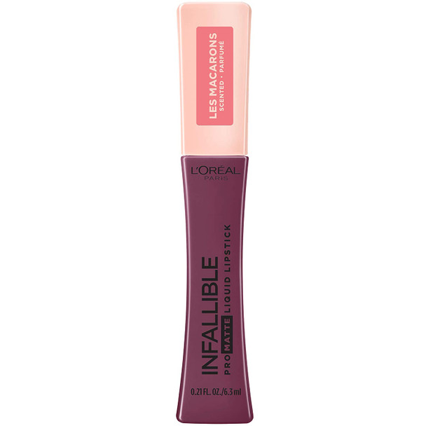 L'Oreal Paris Makeup Infallible Pro Matte Les Macarons Scented Matte Liquid Lipstick, Highly Pigmented, Longwear, Waterproof and Smudge Proof, Blackcurrant Crush, 0.21 fl; oz.