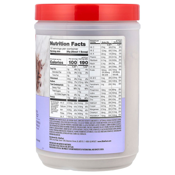 SlimFast Advanced Nutrition Creamy Chocolate Smoothie Mix – Weight Loss Meal Replacement – 20g protein – 11.4 Oz. Canister – 12 servings - Pantry Friendly