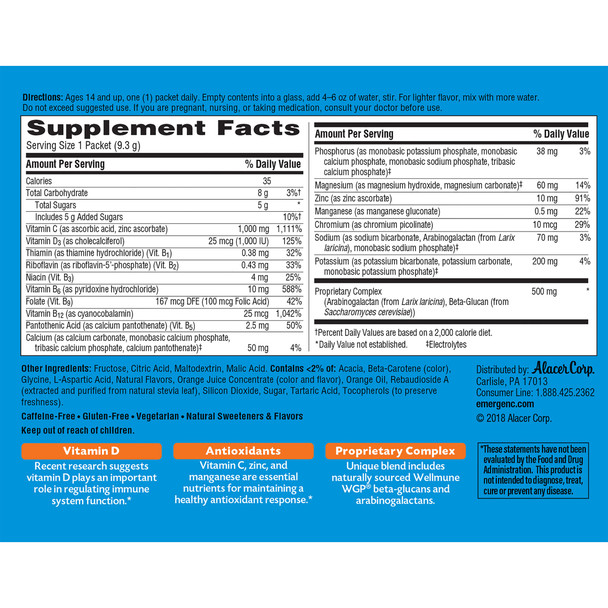 Emergen-C Immune+ Drink Mix with 1000 mg Vitamin C Plus Vitamin D and Zinc Super Orange