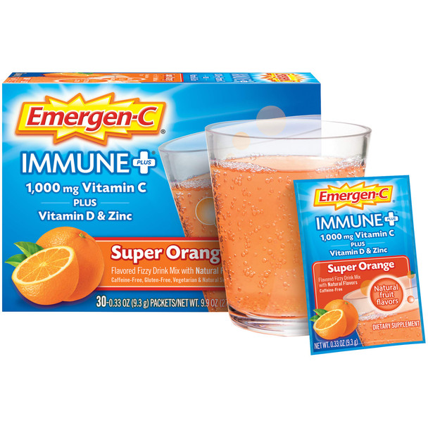 Emergen-C Immune+ Drink Mix with 1000 mg Vitamin C Plus Vitamin D and Zinc Super Orange