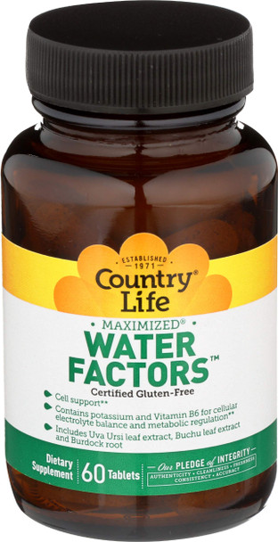 Country Life Water Factors - with Potassium and B6 for Electrolyte Balance - 60 Tablets