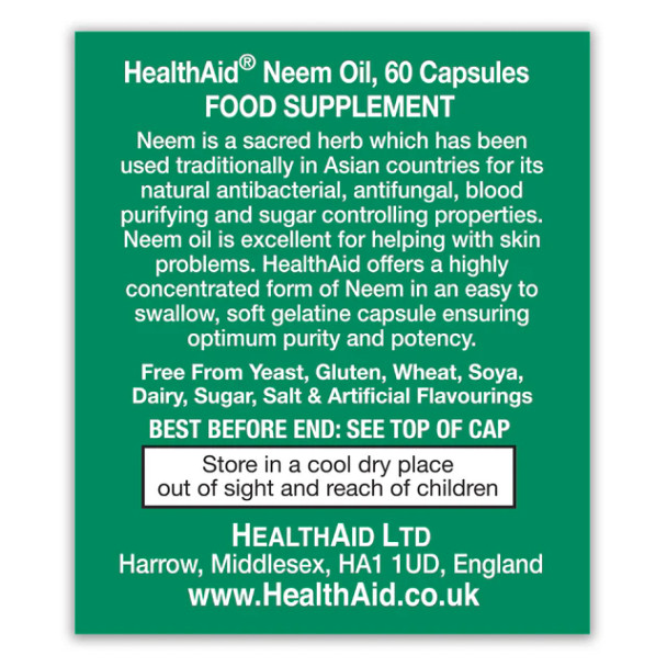 HealthAid Neem Oil Capsules, Pack of 60 Capsules
