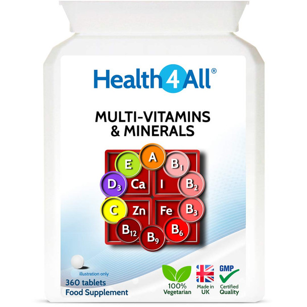 Multivitamins & Minerals One a Day 360 Tablets . 100% RDA. Made by Health4All