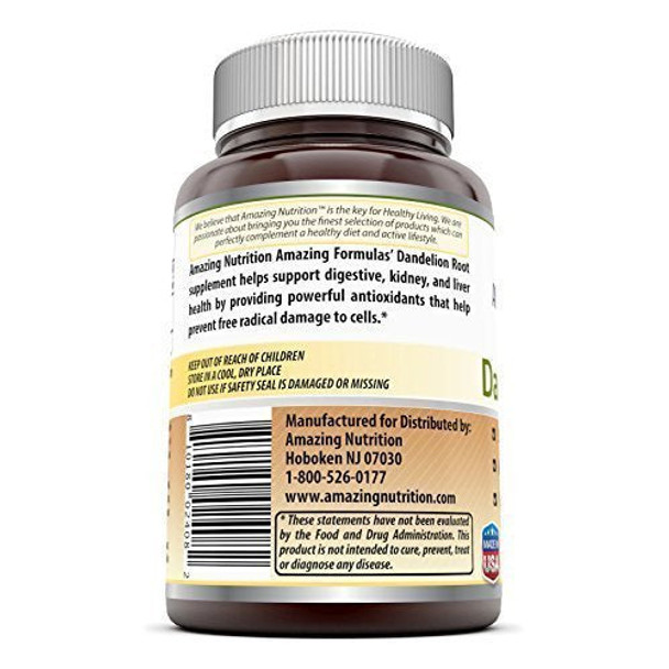 Amazing Nutrition Dandelion Root Dietary Supplement 520 mg of 100% Pure Dandelion (Taraxacum Officinale) in Every Capsules Can Be Used As Tea Helps to Detox Cleanse Kidney, Liver & Whole Body