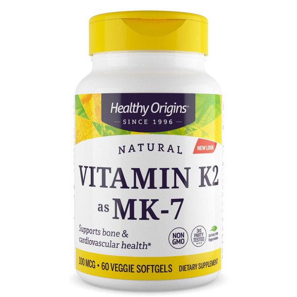 Healthy Origins - Vitamin K2 as MK-7 100 mcg | 60 Vegetarian Softgels | 2 Month Supply | Natural Supplement | Supports Bone and Cardiovascular Health | Gluten-Free | Soy-Free | Dairy-Free