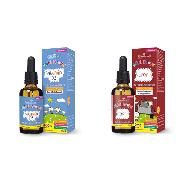 Natures Aid Vitamin D3 Mini Drops for Infants and Children, 50 ml with Cognitive Development, Sugar Free, 50 ml with Sugar Free, 50 ml