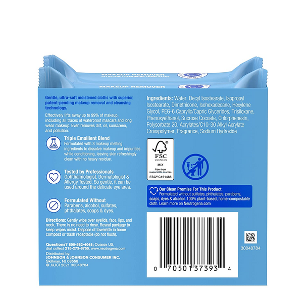 Neutrogena Cleansing Makeup Remover Facial Wipes, 25 Count, 2 Pack