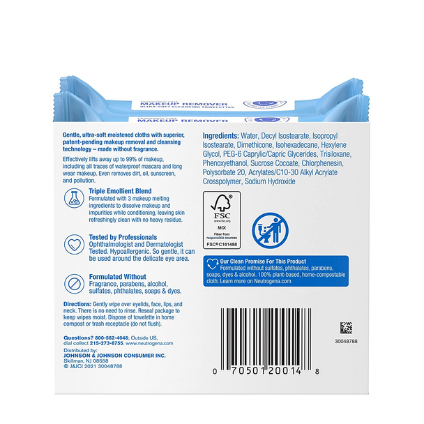 Neutrogena Cleansing Fragrance Free Makeup Remover Facial Wipes, 25 Count, 2 Pack
