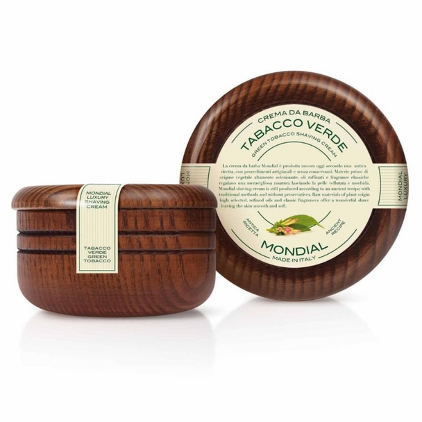 Green Tobacco Solid Shaving Cream in Wood Bowl