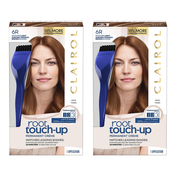 Clairol Root Touch-Up Permanent Hair Color Creme, 6R Light Auburn Brown (Pack of 2)