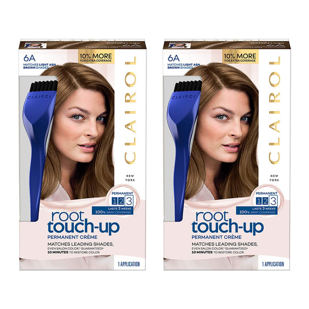 Clairol Root Touch-Up Permanent Hair Color Creme, 6A Light Ash Brown, (Pack of 2)