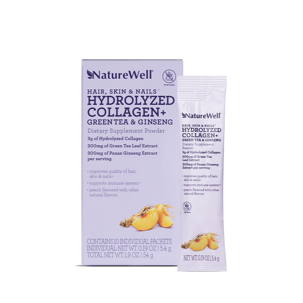 Hydrolyzed Collagen + Green Tea & Ginseng Dietary Supplement Powder | 10 Pack