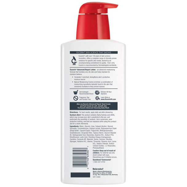 Eucerin Advanced Repair Lotion, Fragrance Free, 16.9 Fl Oz