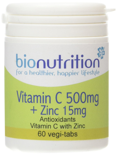 Bio Nutrition Vitamin C 500Mg + Zinc 15Mg - Antioxidant And Immune Vitamin And Mineral Combination - 60 Vegi-Tabs