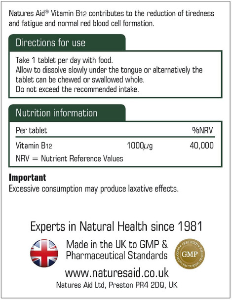 Natures Aid Vitamin B12 Tablets 1000Ug Pack Of 90