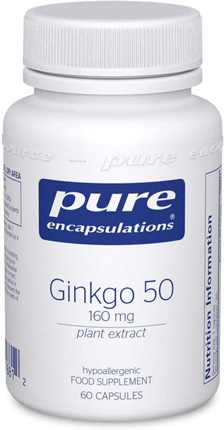 Pure Encapsulations - Ginkgo 50 160Mg - Hypoallergenic Ginkgo Biloba Extract Phytonutrient Supplement - 60 Capsules