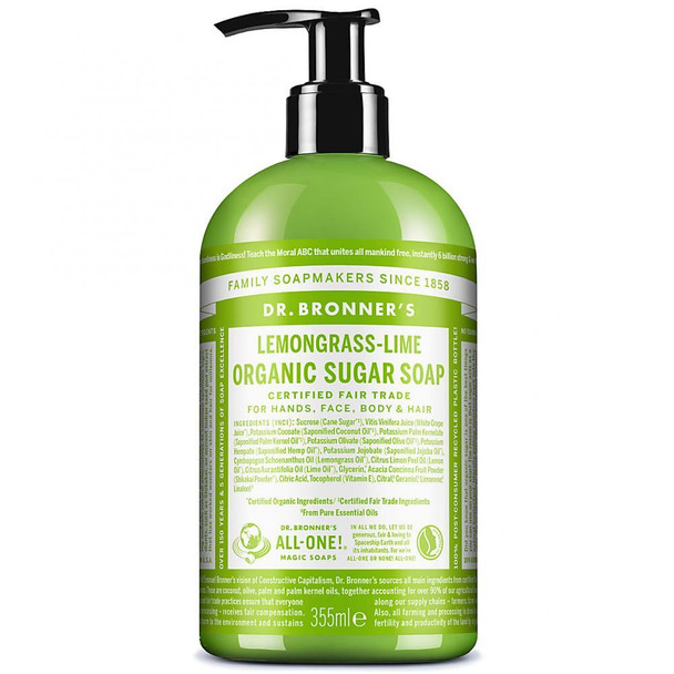 Dr Bronner's Magic Soaps 4-In-1 Sugar Lemongrass Lime Organic Pump Liquid Soap