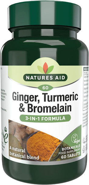 Natures Aid Ginger Turmeric Bromelain, 60 Tablets